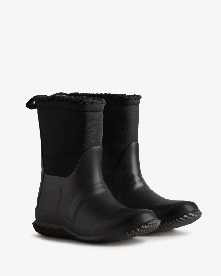 Hunter Botas De Piel De Oveja Vegana Con Parte Superior Enrollable Y Aislamiento Para Niños Grandes (5-10 Años) Negro