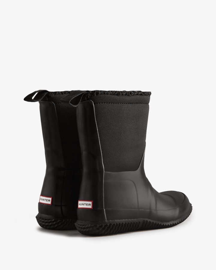 Hunter Botas De Piel De Oveja Vegana Con Parte Superior Enrollable Y Aislamiento Para Niños Grandes (5-10 Años) Negro