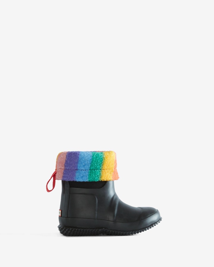 Hunter Botas De Piel De Oveja Vegana Con Parte Superior Enrollable Y Aislamiento Para Niños Pequeños (18 Meses A 6 Años) Color Negro