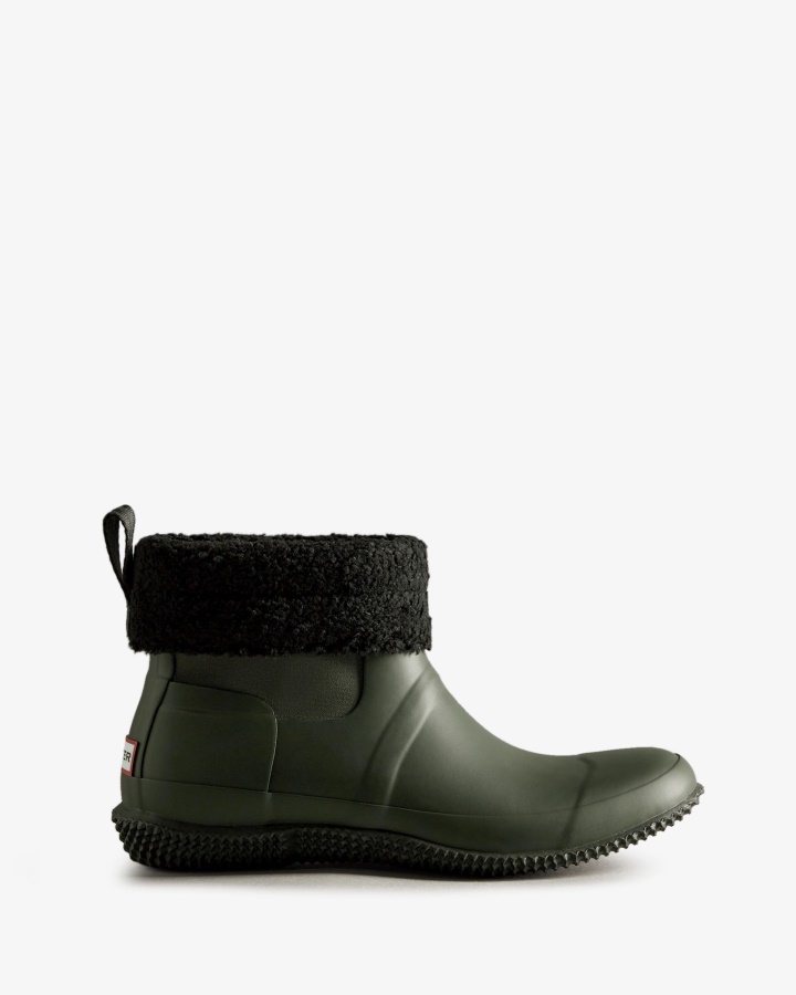Hunter Botas De Piel De Oveja Vegana Con Parte Superior Enrollada Aislada Para Hombre Verde Oliva Oscuro