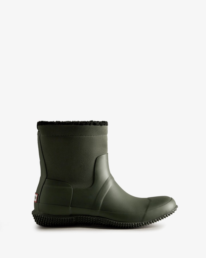 Hunter Botas De Piel De Oveja Vegana Con Parte Superior Enrollada Aislada Para Hombre Verde Oliva Oscuro