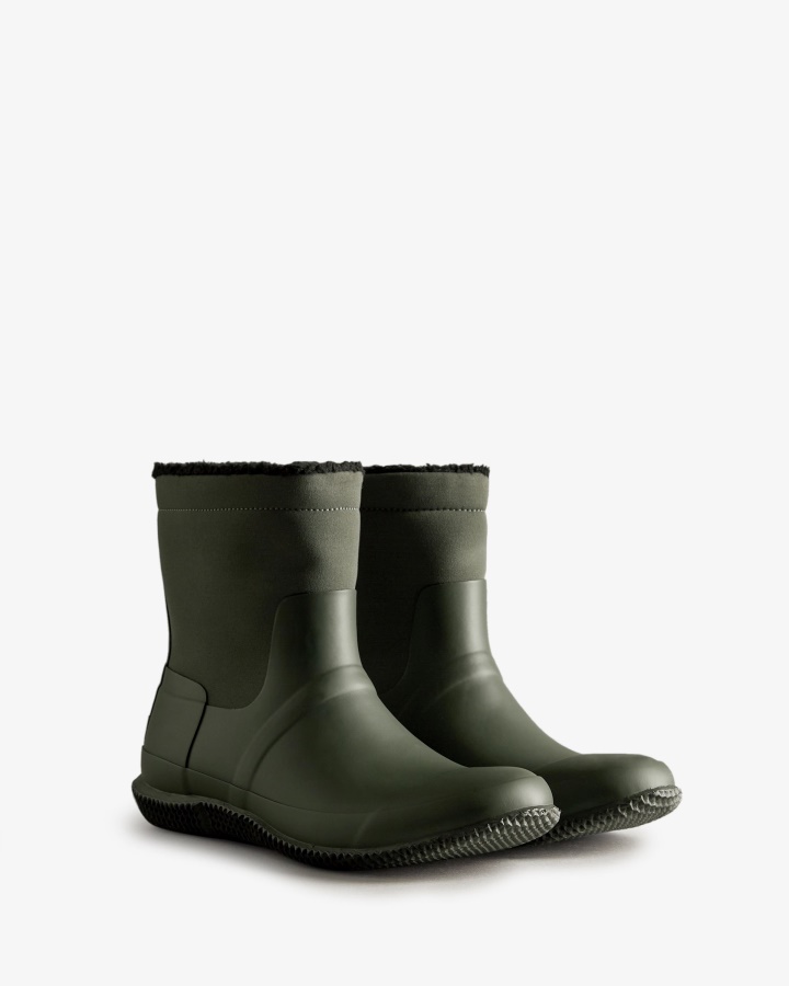 Hunter Botas De Piel De Oveja Vegana Con Parte Superior Enrollada Aislada Para Hombre Verde Oliva Oscuro