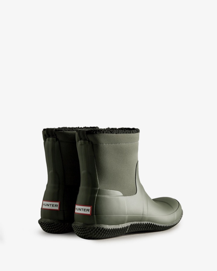 Hunter Botas De Piel De Oveja Vegana Con Parte Superior Enrollada Aislada Para Hombre Verde Oliva Oscuro