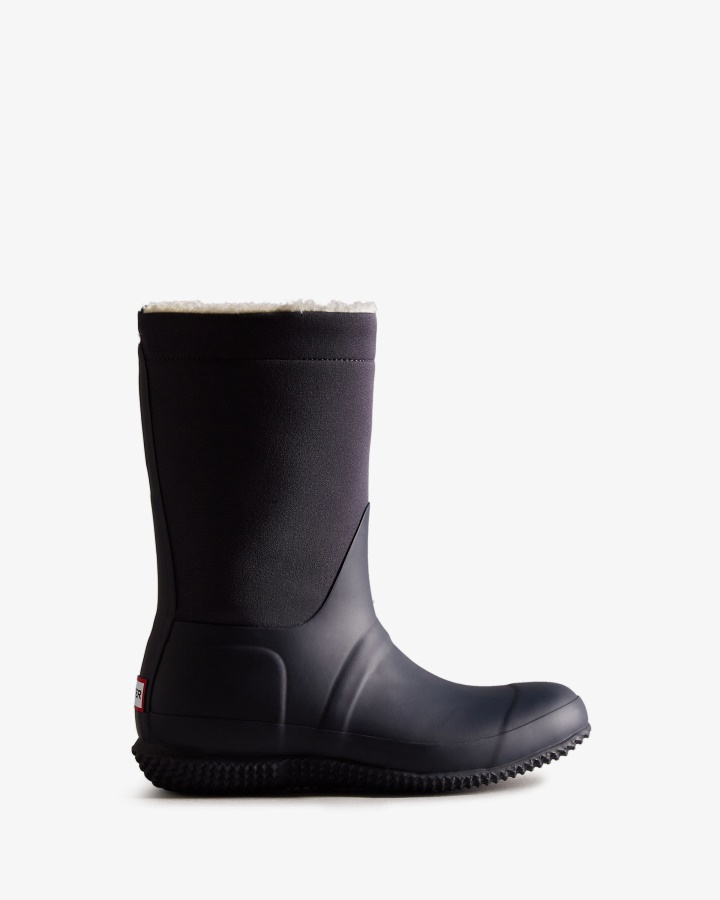 Hunter Botas De Piel De Oveja Vegana Con Parte Superior Enrollada Aislada Para Mujer Hunter Navy