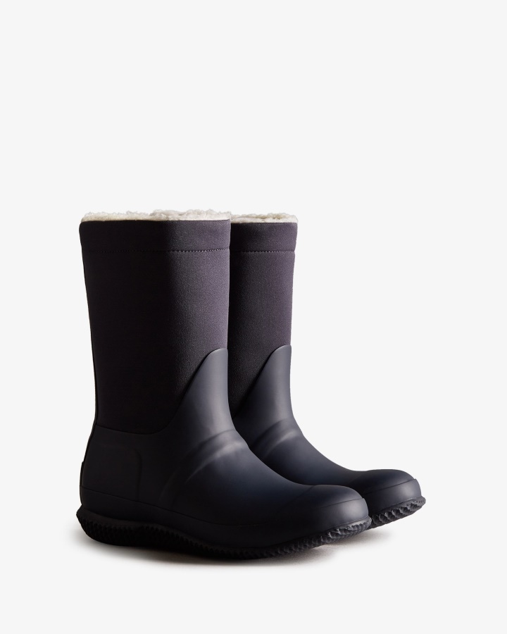 Hunter Botas De Piel De Oveja Vegana Con Parte Superior Enrollada Aislada Para Mujer Hunter Navy
