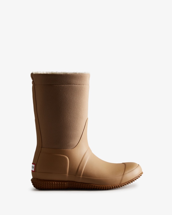 Hunter Botas De Piel De Oveja Vegana Con Parte Superior Enrollada Aislada Para Mujer Marrón Rojizo