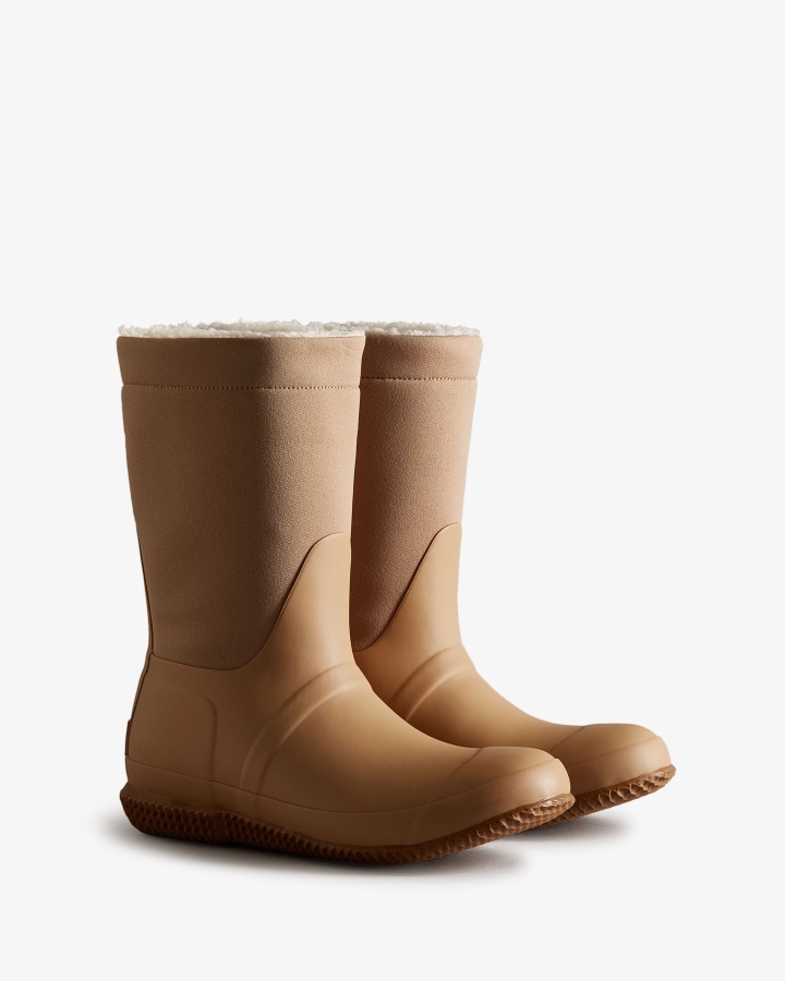 Hunter Botas De Piel De Oveja Vegana Con Parte Superior Enrollada Aislada Para Mujer Marrón Rojizo