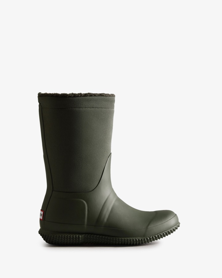 Hunter Botas De Piel De Oveja Vegana Con Parte Superior Enrollada Aislada Para Mujer Oliva Oscuro