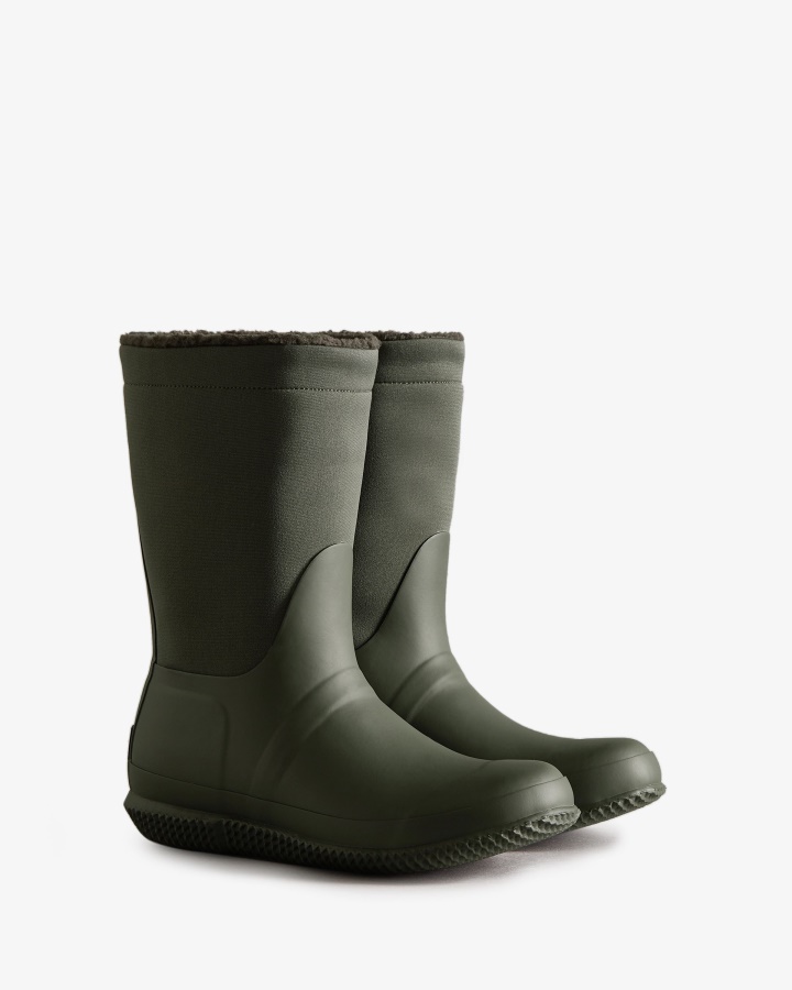 Hunter Botas De Piel De Oveja Vegana Con Parte Superior Enrollada Aislada Para Mujer Oliva Oscuro