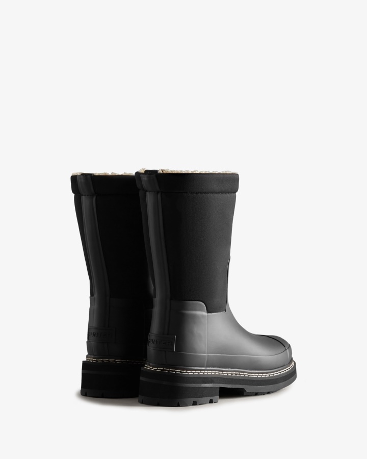 Hunter Botas De Piel De Oveja Vegana Con Puntada Refinada Para Mujer Color Negro