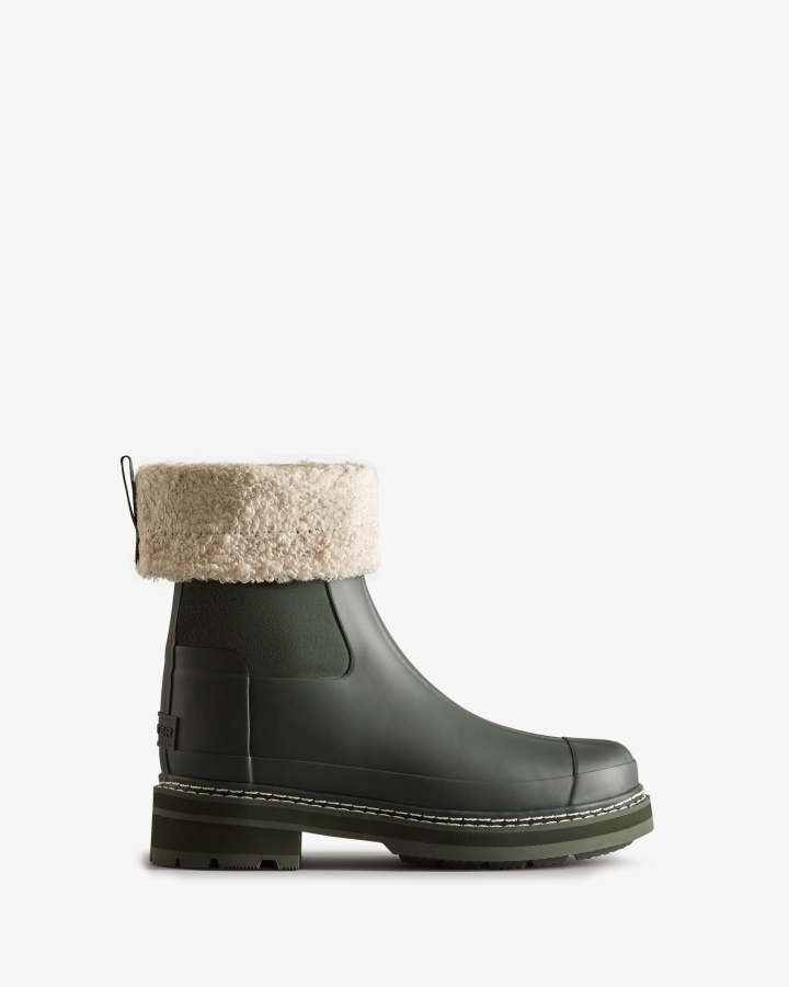 Hunter Botas De Piel De Oveja Vegana Con Puntada Refinada Para Mujer Verde Musgo ártico