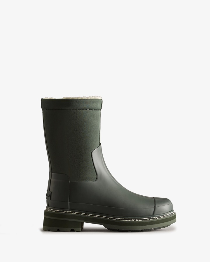 Hunter Botas De Piel De Oveja Vegana Con Puntada Refinada Para Mujer Verde Musgo ártico