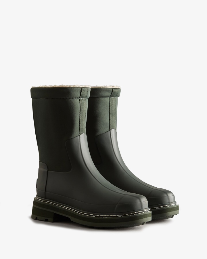 Hunter Botas De Piel De Oveja Vegana Con Puntada Refinada Para Mujer Verde Musgo ártico