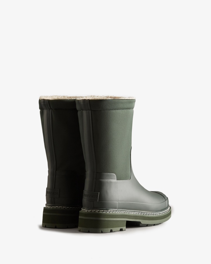Hunter Botas De Piel De Oveja Vegana Con Puntada Refinada Para Mujer Verde Musgo ártico