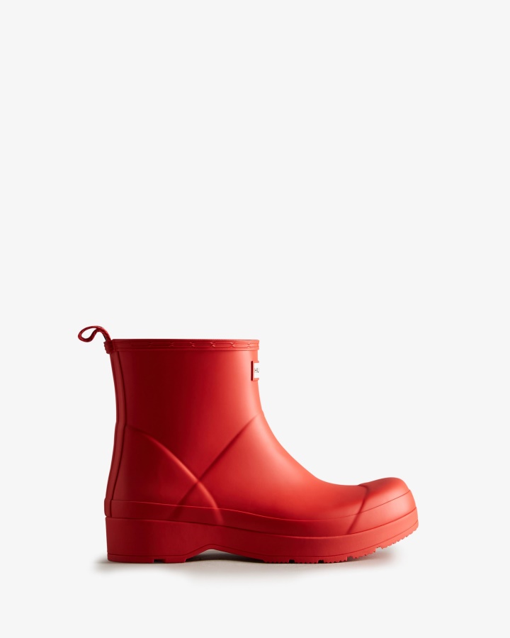 Hunter Men\s Play Botas De Lluvia Cortas Con Logo Rojo