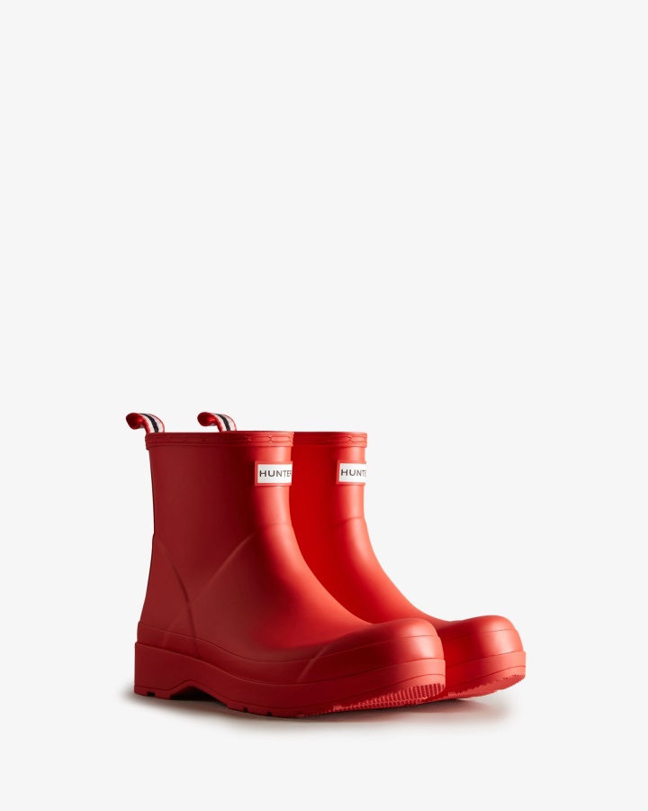 Hunter Men\s Play Botas De Lluvia Cortas Con Logo Rojo