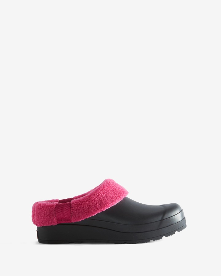 Zuecos Con Aislamiento De Piel De Oveja Vegana Play De Hunter Para Mujer Negro-rosa Prismático