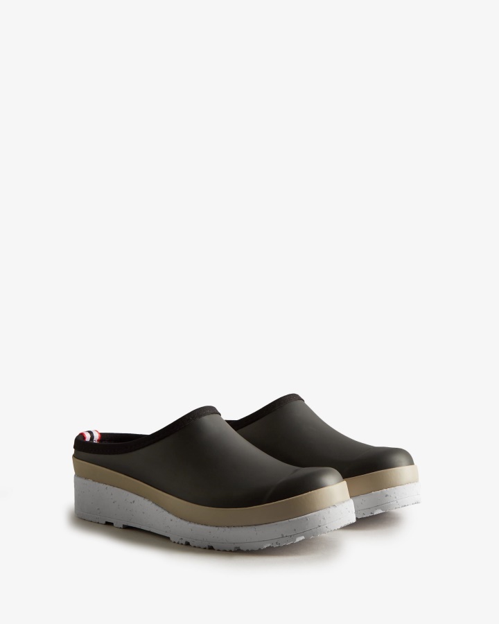 Zuecos Hunter Mujer Play Suela Moteada Negro-Gris Acero