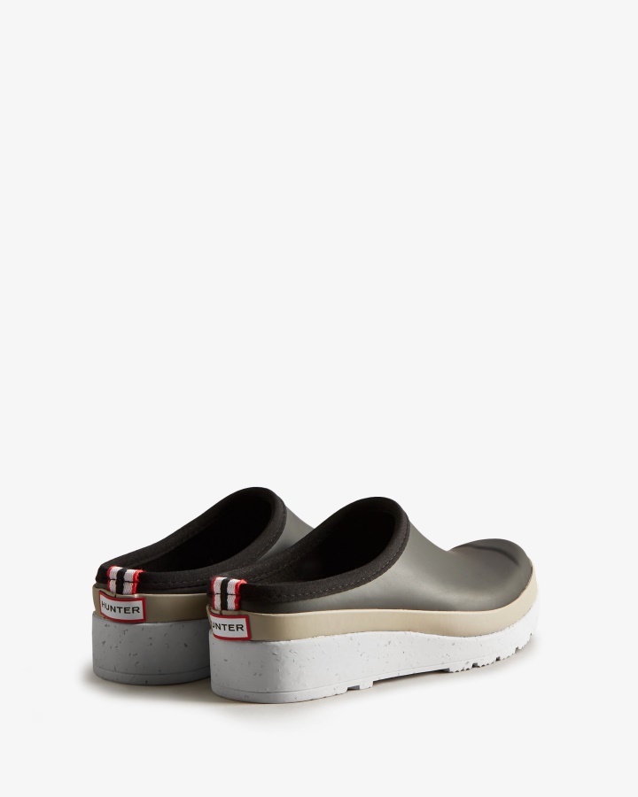 Zuecos Hunter Mujer Play Suela Moteada Negro-Gris Acero