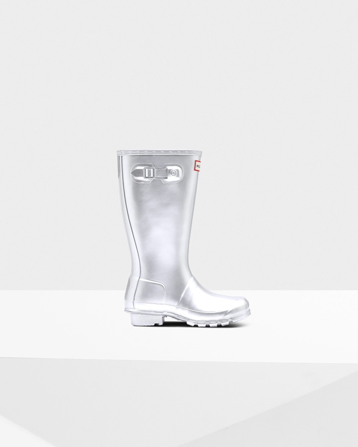 Botas De Lluvia Hunter Big Kids (5-11 Años) Metalizadas Plateadas
