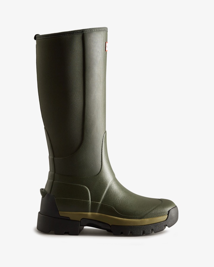 Hunter Balmoral Field Hybrid Botas De Lluvia Altas Para Mujer Verde Oliva Oscuro
