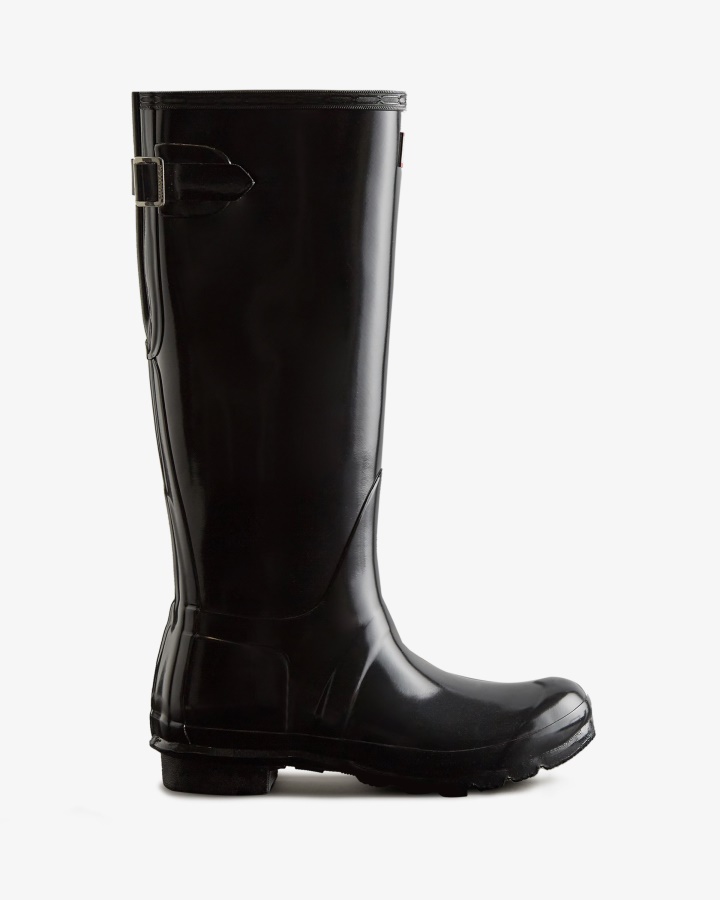 Hunter Botas De Agua Brillantes Ajustables Con Espalda Alta Para Mujer En Negro