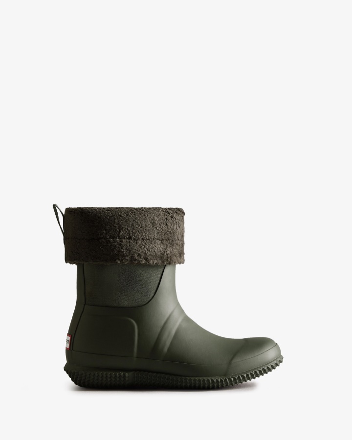 Hunter Botas De Piel De Oveja Vegana Con Parte Superior Enrollada Aislada Para Mujer Oliva Oscuro