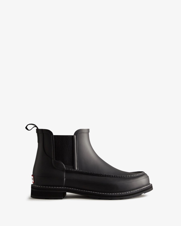 Hunter Botas Chelsea Para Hombre Con Punta De Mocasín Refinado Negro-negro