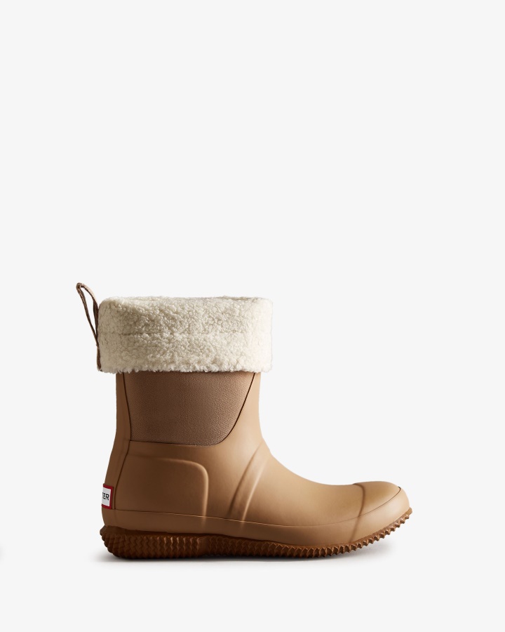 Hunter Botas De Piel De Oveja Vegana Con Parte Superior Enrollada Aislada Para Mujer, Marrón Rojizo