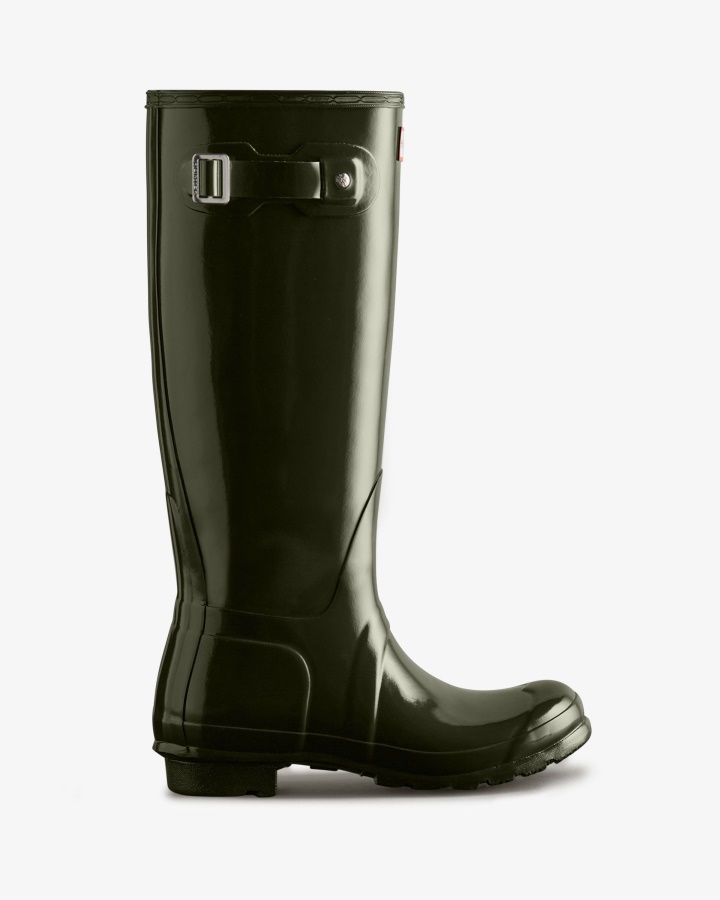 Botas De Lluvia Hunter Originales Tall Gloss Para Mujer Verde Oliva Oscuro
