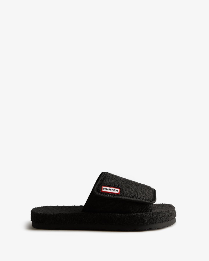 Chanclas Ajustables Con Plataforma De Playa De Toalla De Rizo Para Mujer Hunter Negro