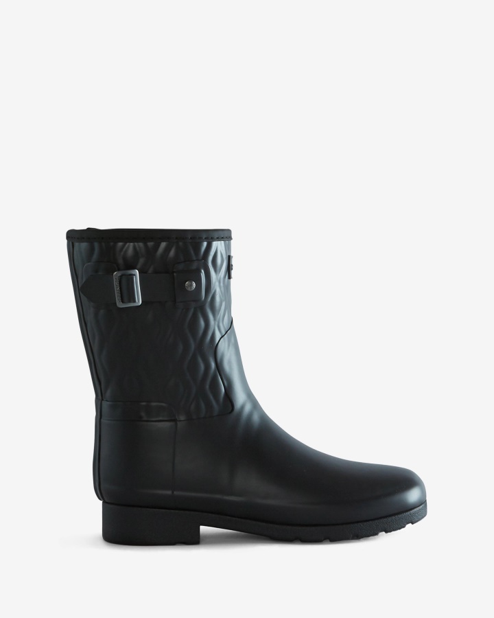 Hunter Botas De Lluvia Cortas Acolchadas Verticales De Corte Ajustado Refinado Para Mujer Negras